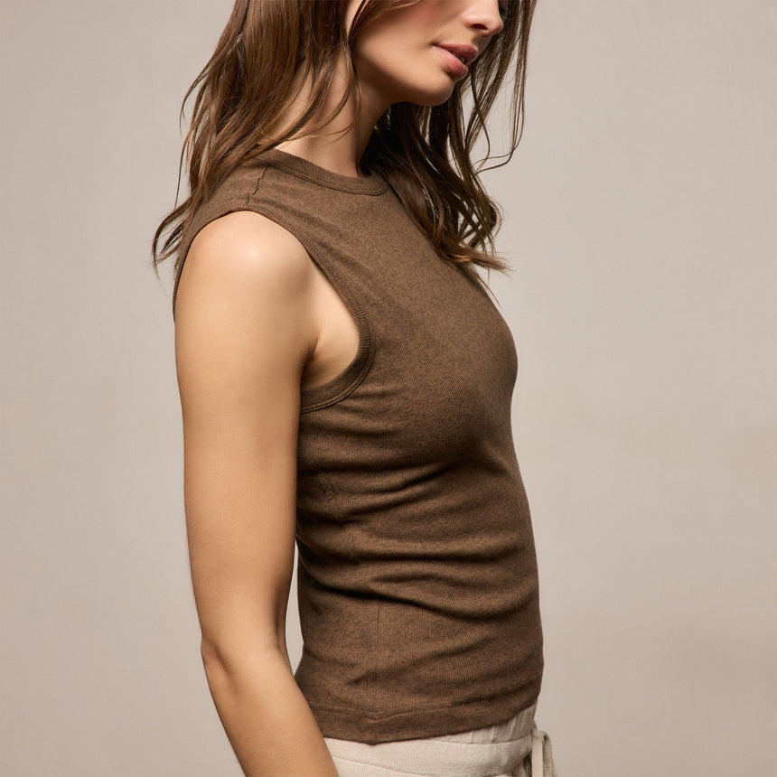Cotton Cashmere Rib Tank in Brown | James Perse Los Angeles