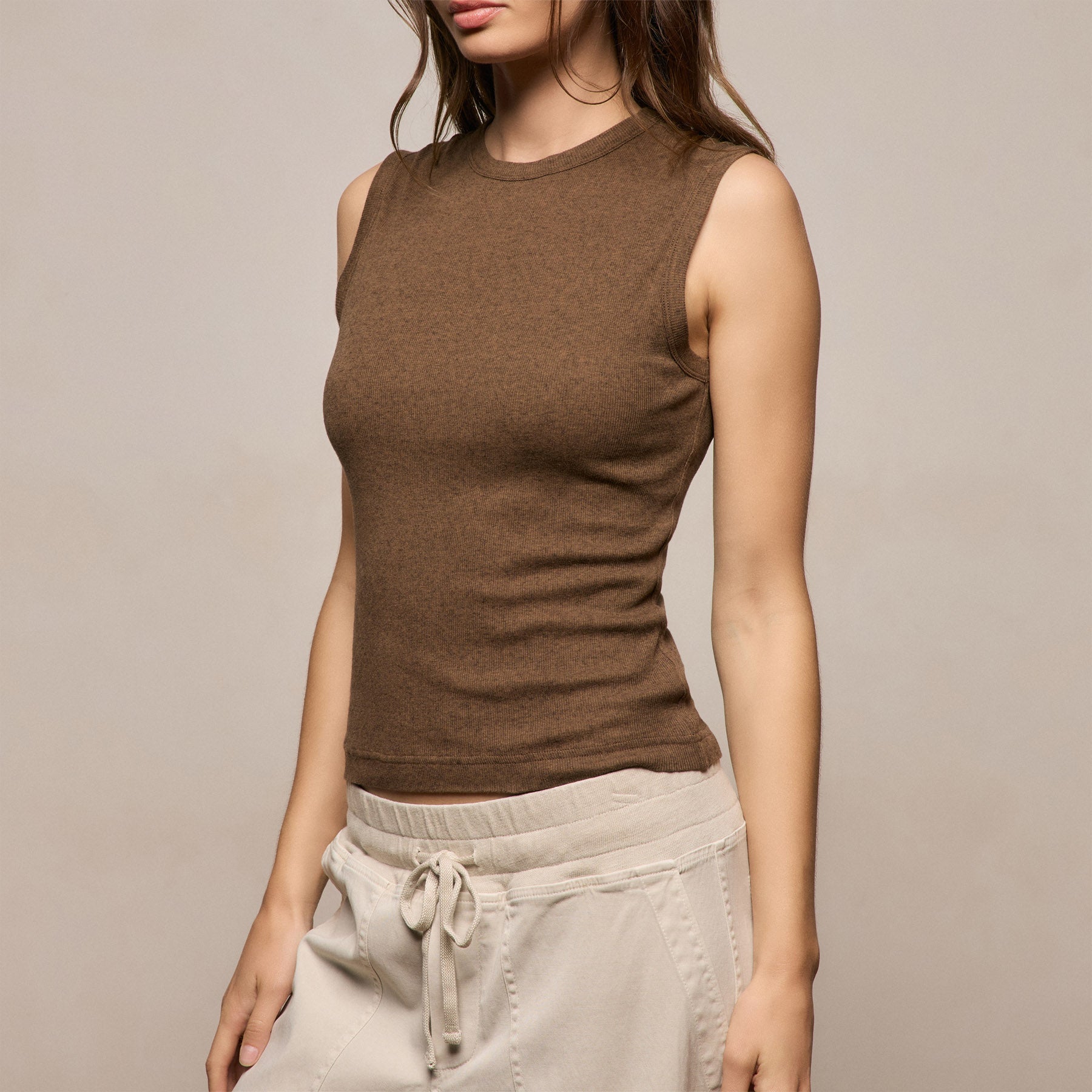 Cotton Cashmere Rib Tank in Brown | James Perse Los Angeles