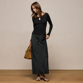 Cotton Cashmere Rib Keyhole Top in Black | James Perse Los Angeles