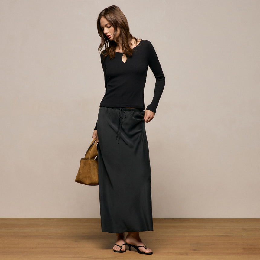 Cotton Cashmere Rib Keyhole Top in Black | James Perse Los Angeles