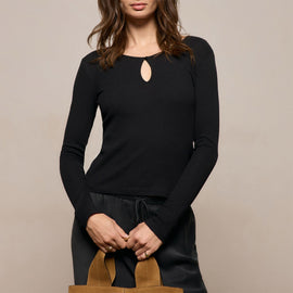 Cotton Cashmere Rib Keyhole Top in Black | James Perse Los Angeles