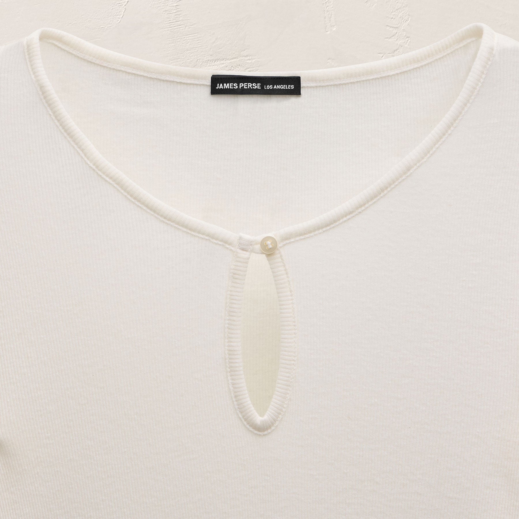 Cotton Cashmere Rib Keyhole Top in Off White | James Perse Los Angeles
