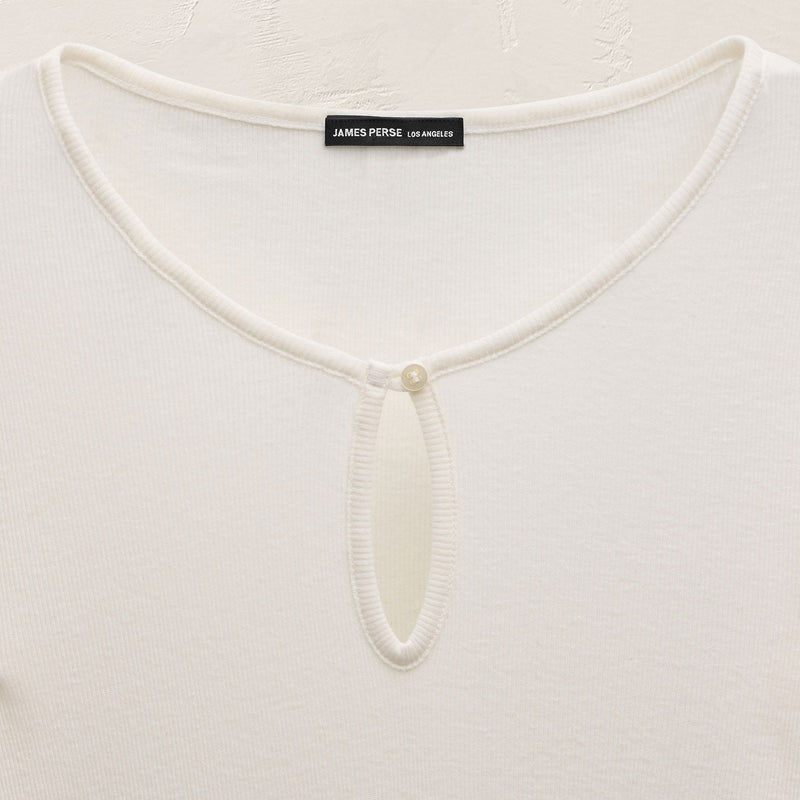 Cotton Cashmere Rib Keyhole Top in Off White | James Perse Los Angeles