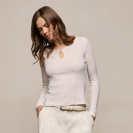Cotton Cashmere Rib Keyhole Top in Off White | James Perse Los Angeles
