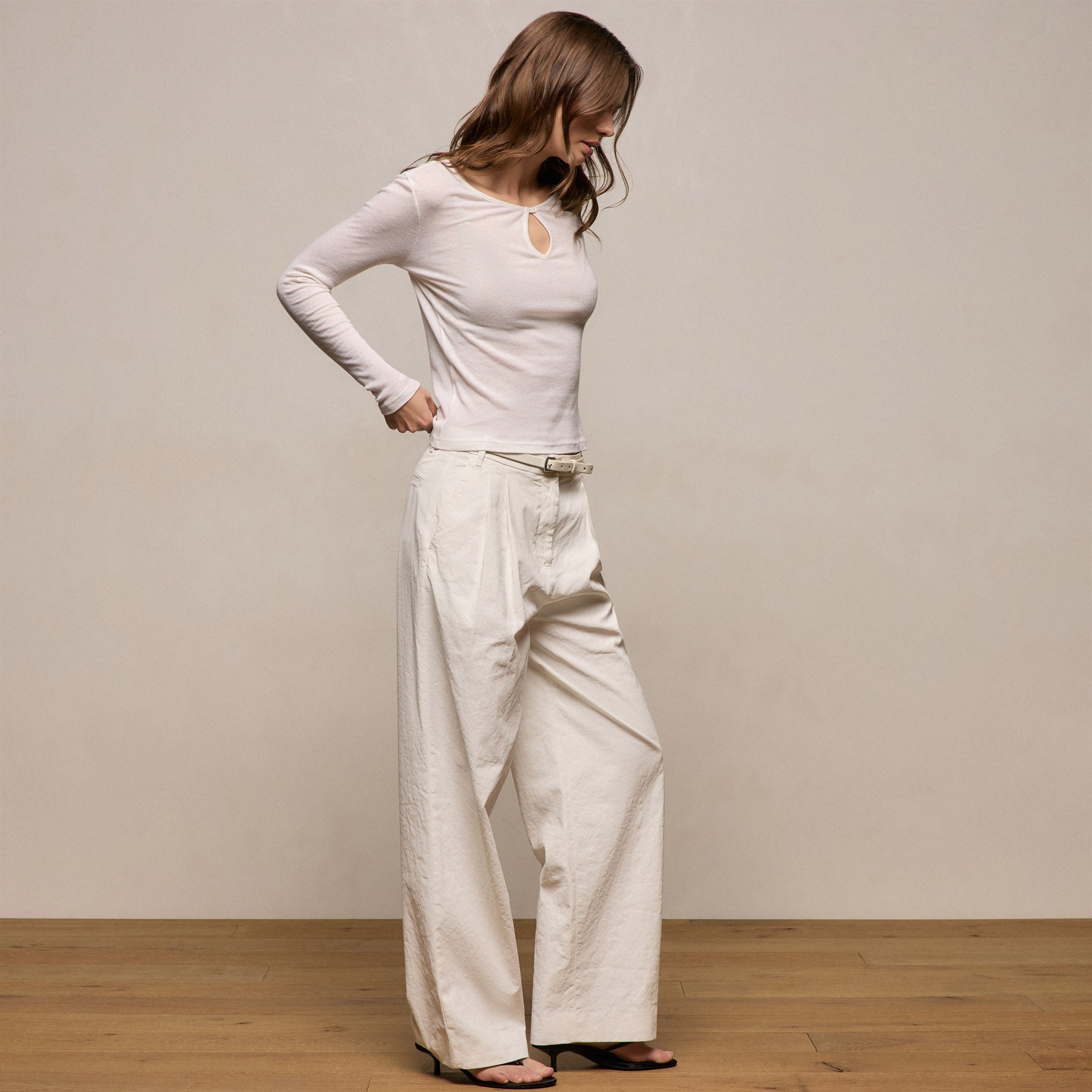 Cotton Cashmere Rib Keyhole Top in Off White | James Perse Los Angeles