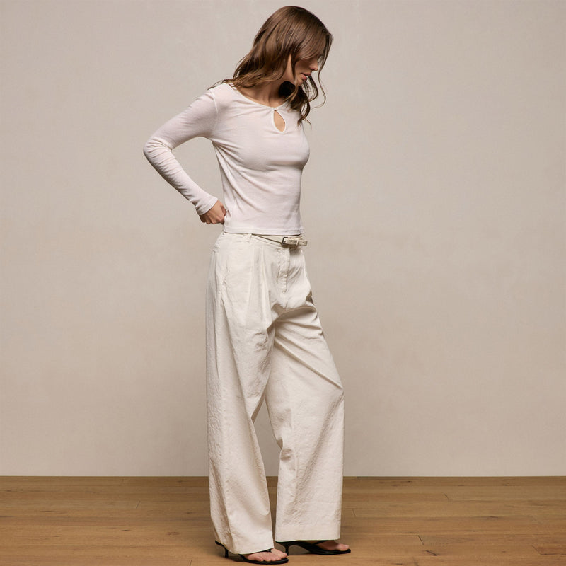 Cotton Cashmere Rib Keyhole Top in Off White | James Perse Los Angeles