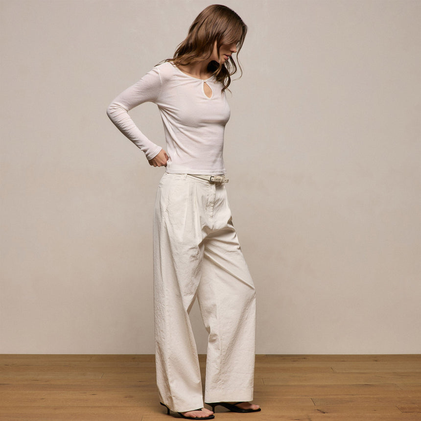 Cotton Cashmere Rib Keyhole Top in Off White | James Perse Los Angeles