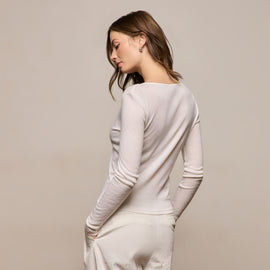 Cotton Cashmere Rib Keyhole Top in Off White | James Perse Los Angeles