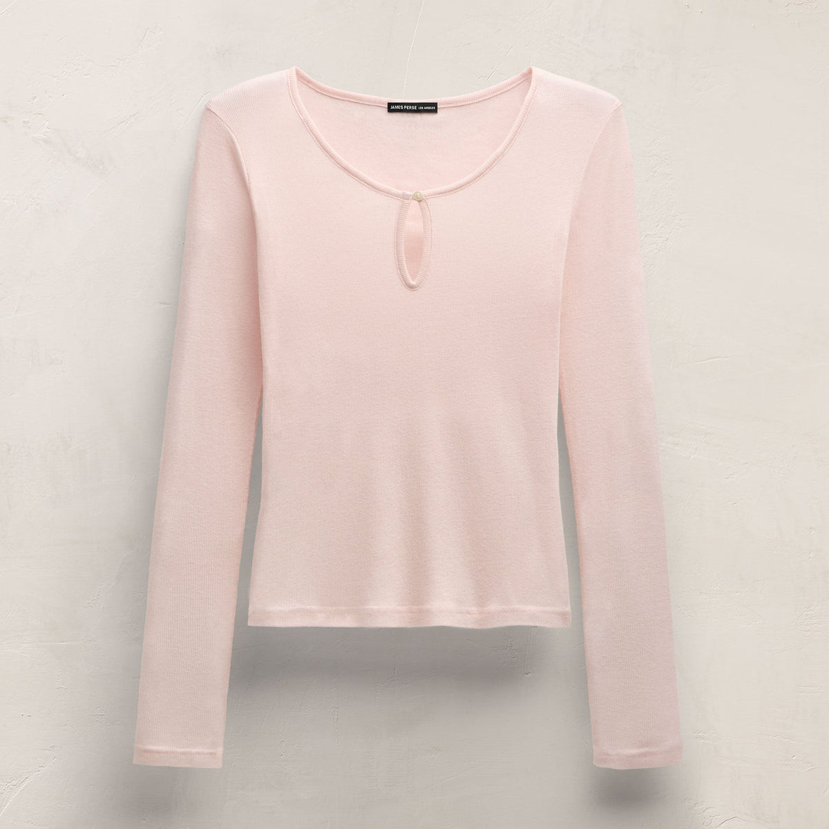 Cotton Cashmere Rib Keyhole Top in Rose Quartz | James Perse Los Angeles