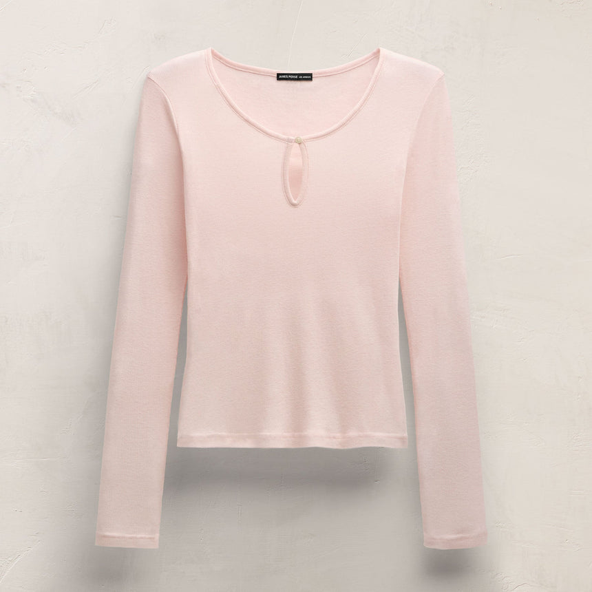Cotton Cashmere Rib Keyhole Top in Rose Quartz | James Perse Los Angeles
