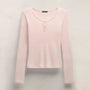 Cotton Cashmere Rib Keyhole Top in Rose Quartz | James Perse Los Angeles