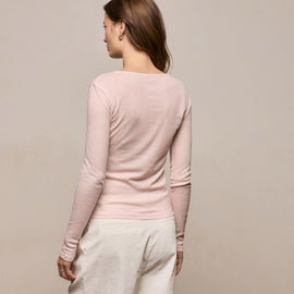 Cotton Cashmere Rib Keyhole Top in Rose Quartz | James Perse Los Angeles