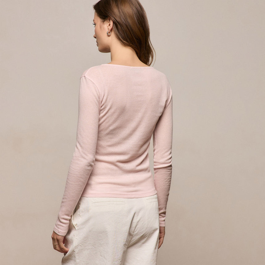 Cotton Cashmere Rib Keyhole Top in Rose Quartz | James Perse Los Angeles