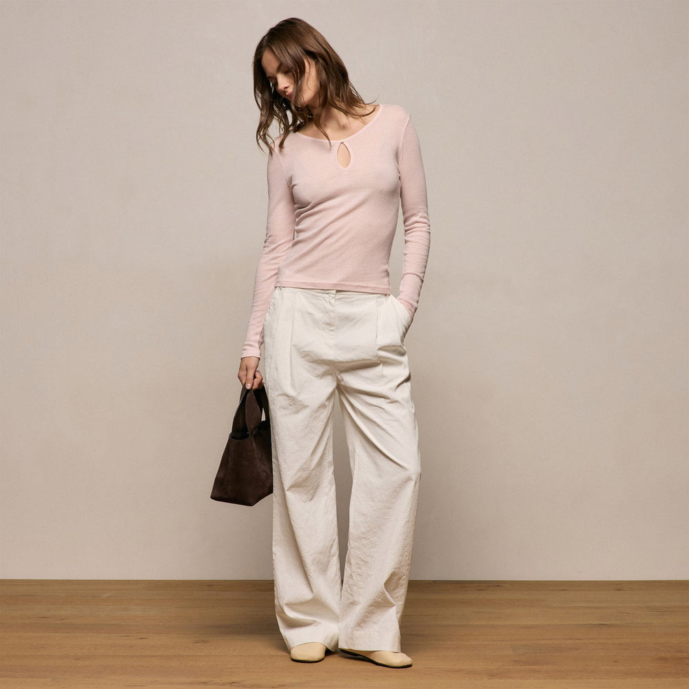 Cotton Cashmere Rib Keyhole Top in Rose Quartz | James Perse Los Angeles