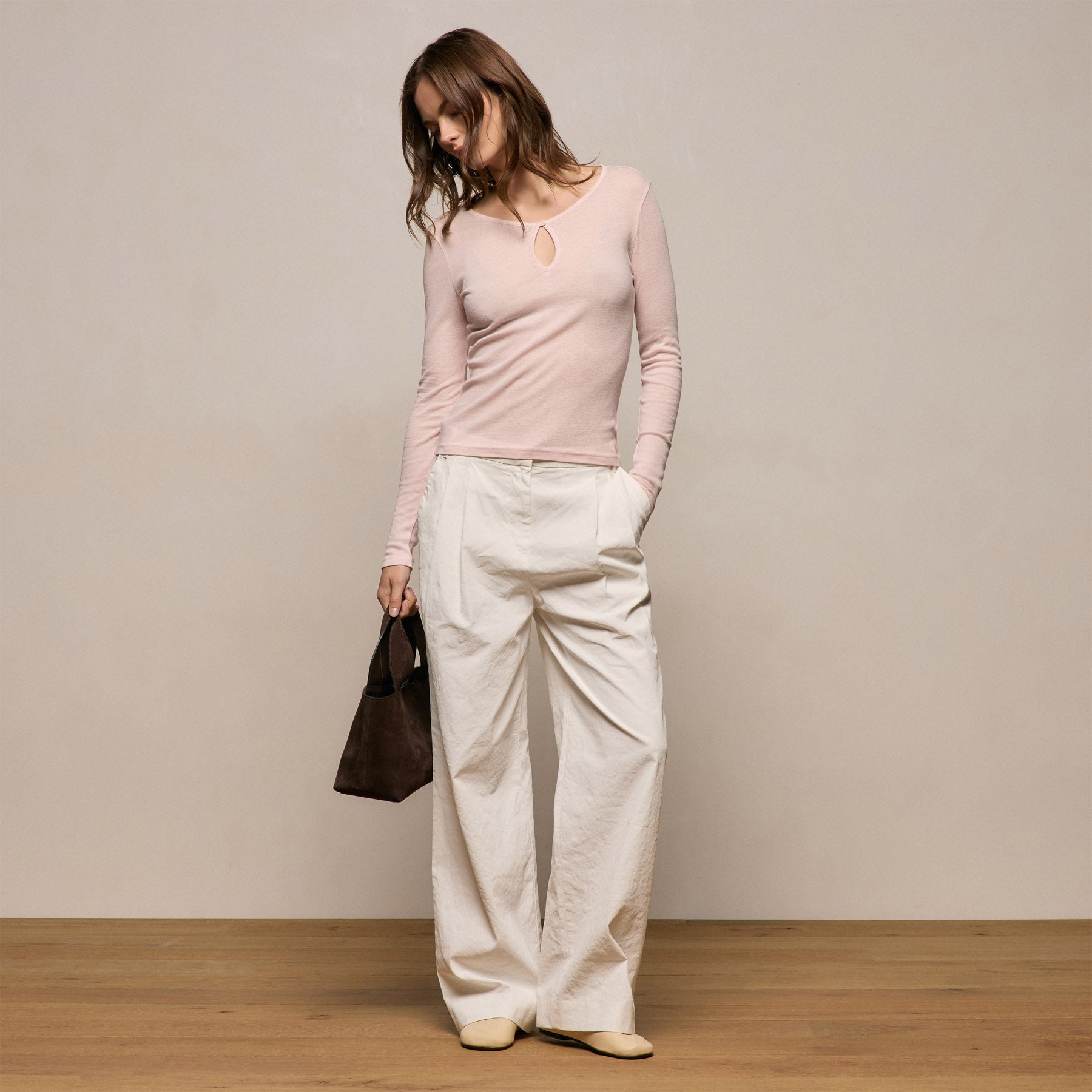 Cotton Cashmere Rib Keyhole Top in Rose Quartz | James Perse Los Angeles