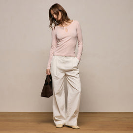 Cotton Cashmere Rib Keyhole Top in Rose Quartz | James Perse Los Angeles