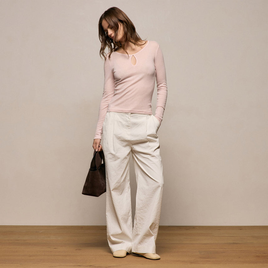 Cotton Cashmere Rib Keyhole Top in Rose Quartz | James Perse Los Angeles