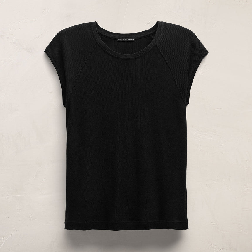 Cotton Cashmere Ribbed Raglan Tee in Black | James Perse Los Angeles