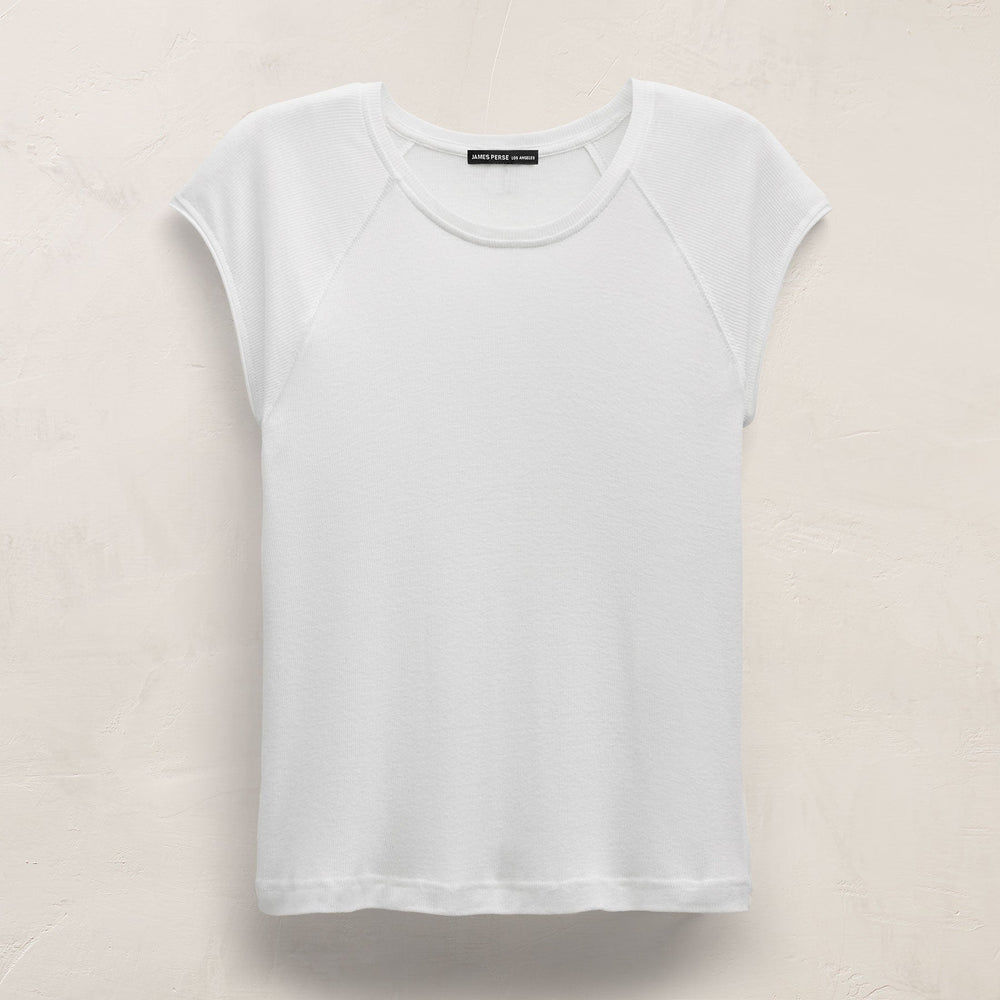 Cotton Cashmere Ribbed Raglan Tee in White | James Perse Los Angeles