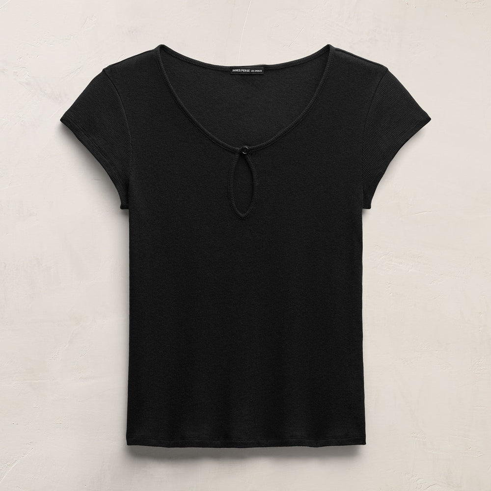 Cotton Cashmere Keyhole Tee in Black | James Perse Los Angeles