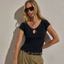 Cotton Cashmere Keyhole Tee in Black | James Perse Los Angeles