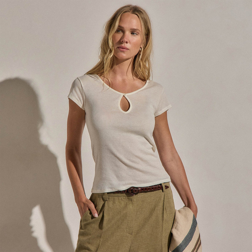 Cotton Cashmere Keyhole Tee in White | James Perse Los Angeles