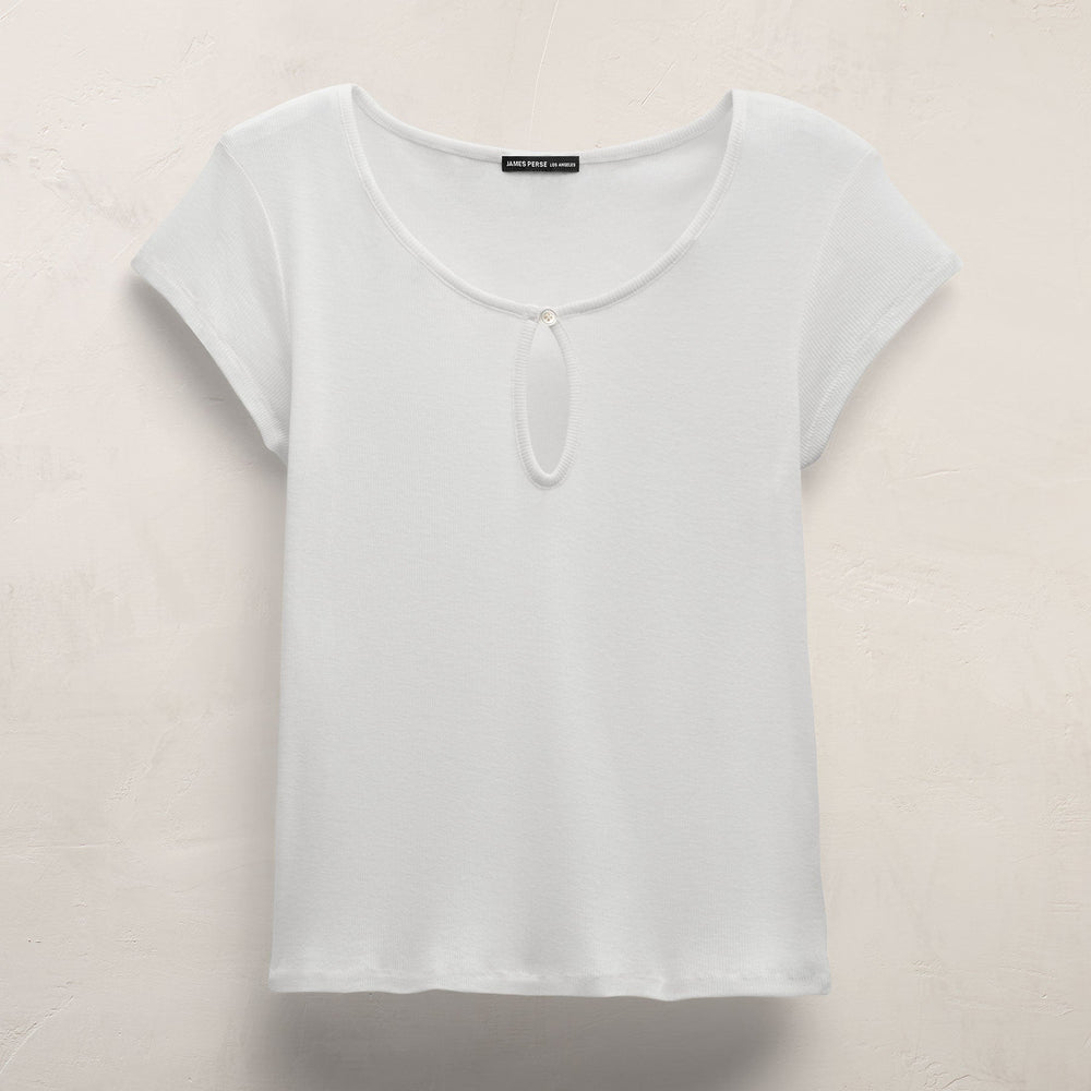 Cotton Cashmere Keyhole Tee in White | James Perse Los Angeles