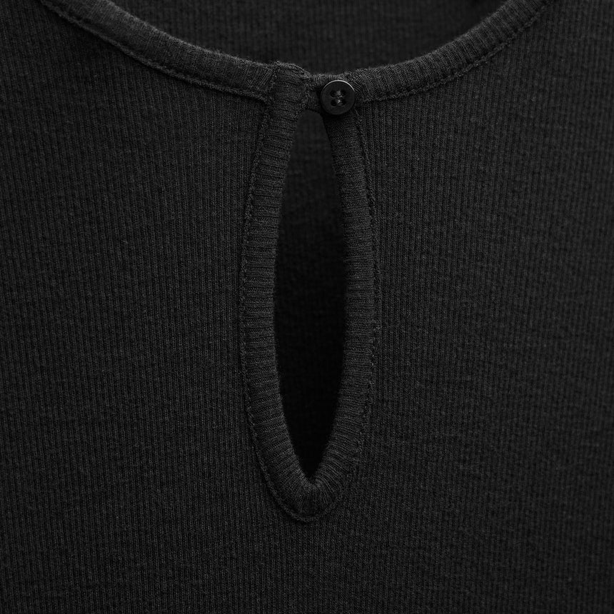 Cotton Cashmere Rib Keyhole Dress in Black | James Perse Los Angeles