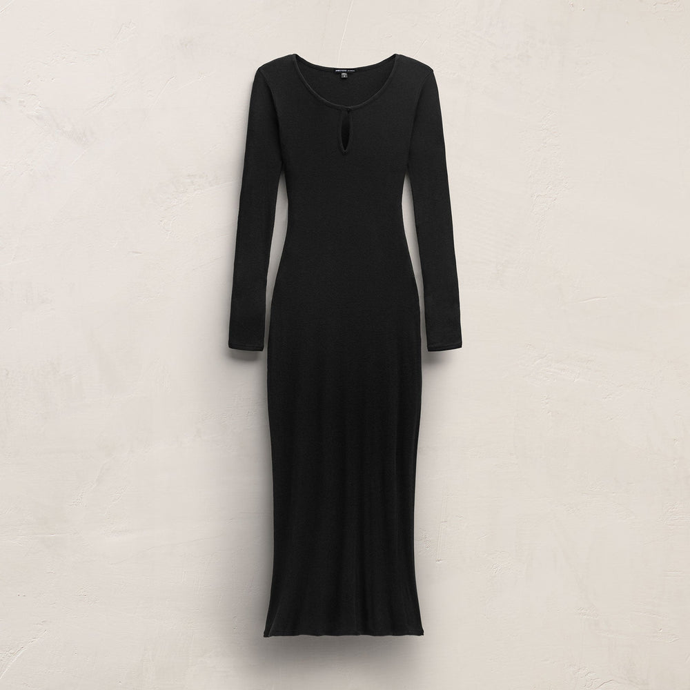 Cotton Cashmere Rib Keyhole Dress in Black | James Perse Los Angeles