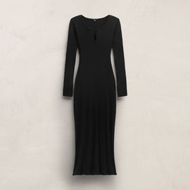 Cotton Cashmere Rib Keyhole Dress in Black | James Perse Los Angeles
