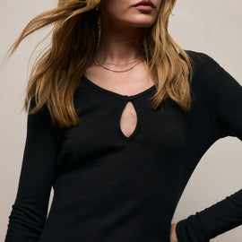 Cotton Cashmere Rib Keyhole Dress in Black | James Perse Los Angeles