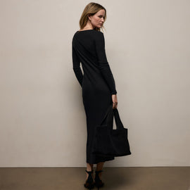 Cotton Cashmere Rib Keyhole Dress in Black | James Perse Los Angeles