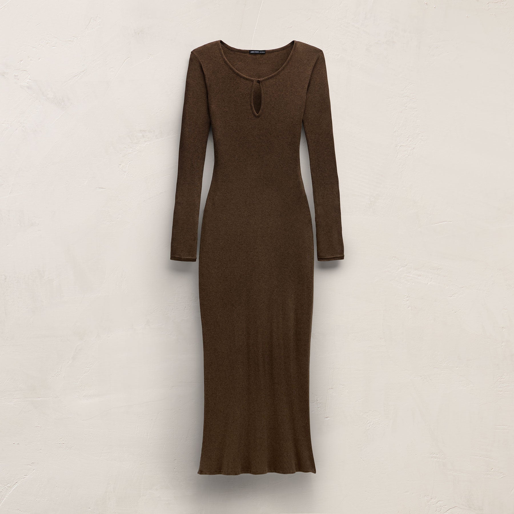 Cotton Cashmere Rib Keyhole Dress in Brown | James Perse Los Angeles