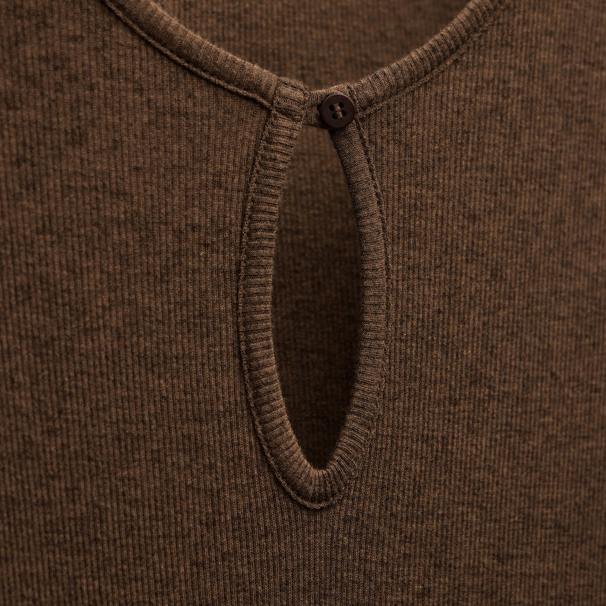 Cotton Cashmere Rib Keyhole Dress in Brown | James Perse Los Angeles