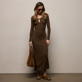 Cotton Cashmere Rib Keyhole Dress in Brown | James Perse Los Angeles
