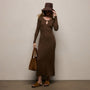 Cotton Cashmere Rib Keyhole Dress in Brown | James Perse Los Angeles
