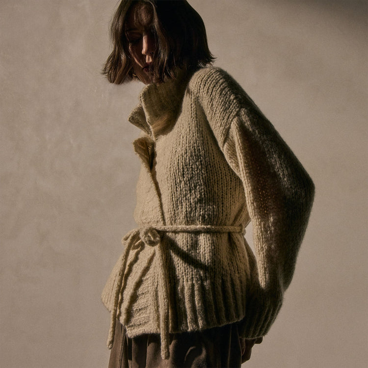 Chnky Knt Cashmere Silk Tie Crdgn in Biscotti | James Perse Los Angeles