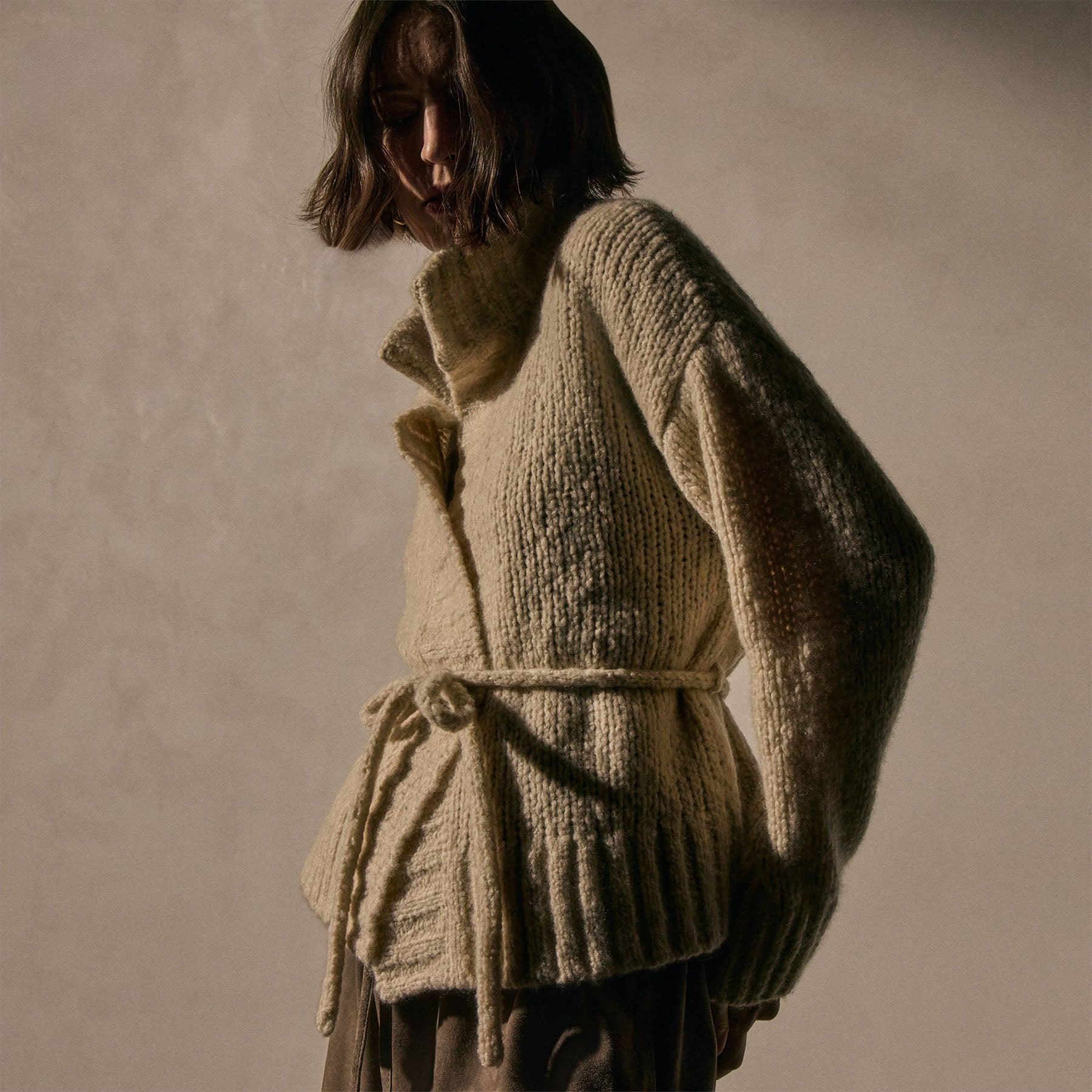 Cashmere Silk Belted Cardigan - Biscotti | James Perse Los Angeles