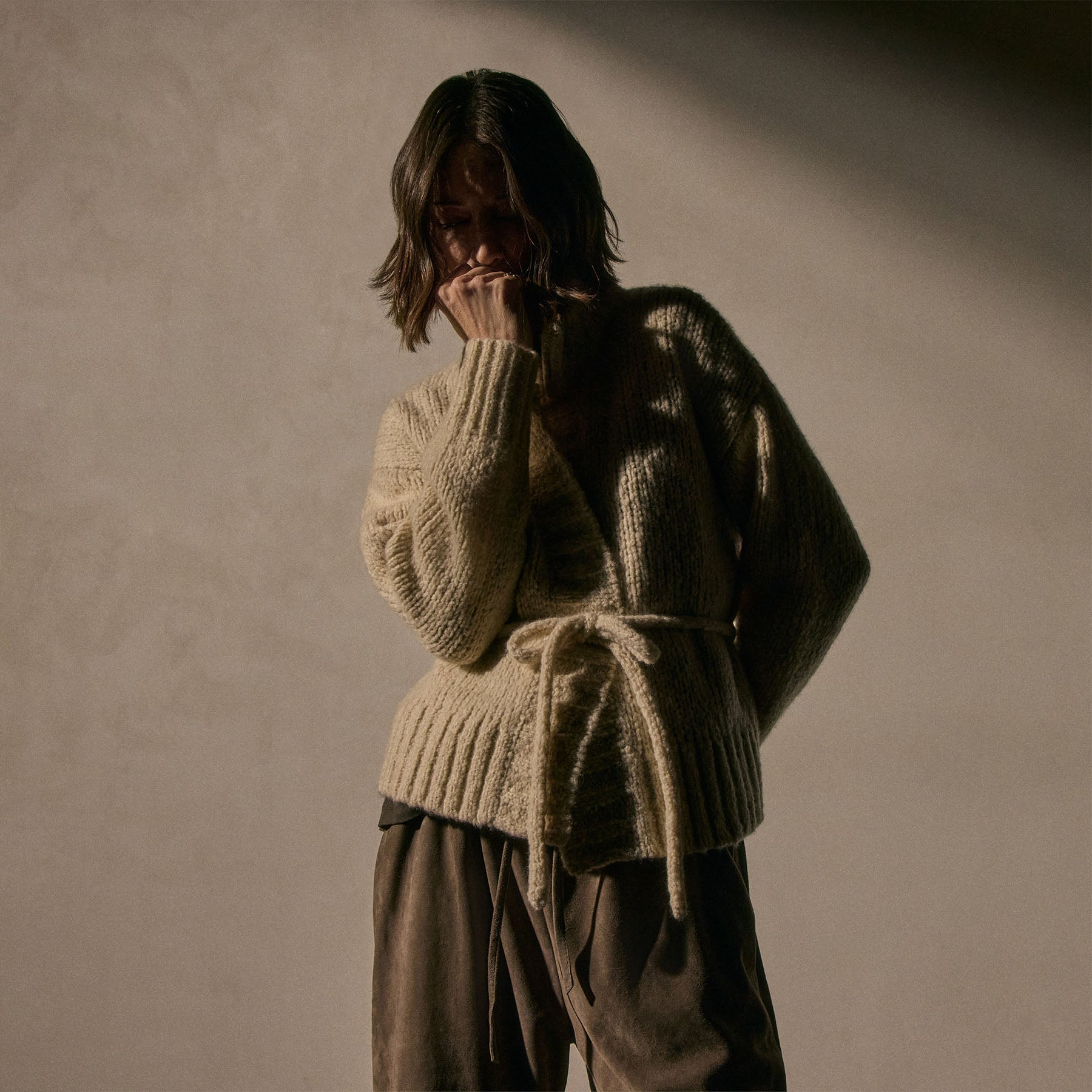 Cashmere Silk Belted Cardigan - Biscotti | James Perse Los Angeles