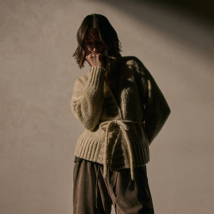 Chnky Knt Cashmere Silk Tie Crdgn in Biscotti | James Perse Los Angeles