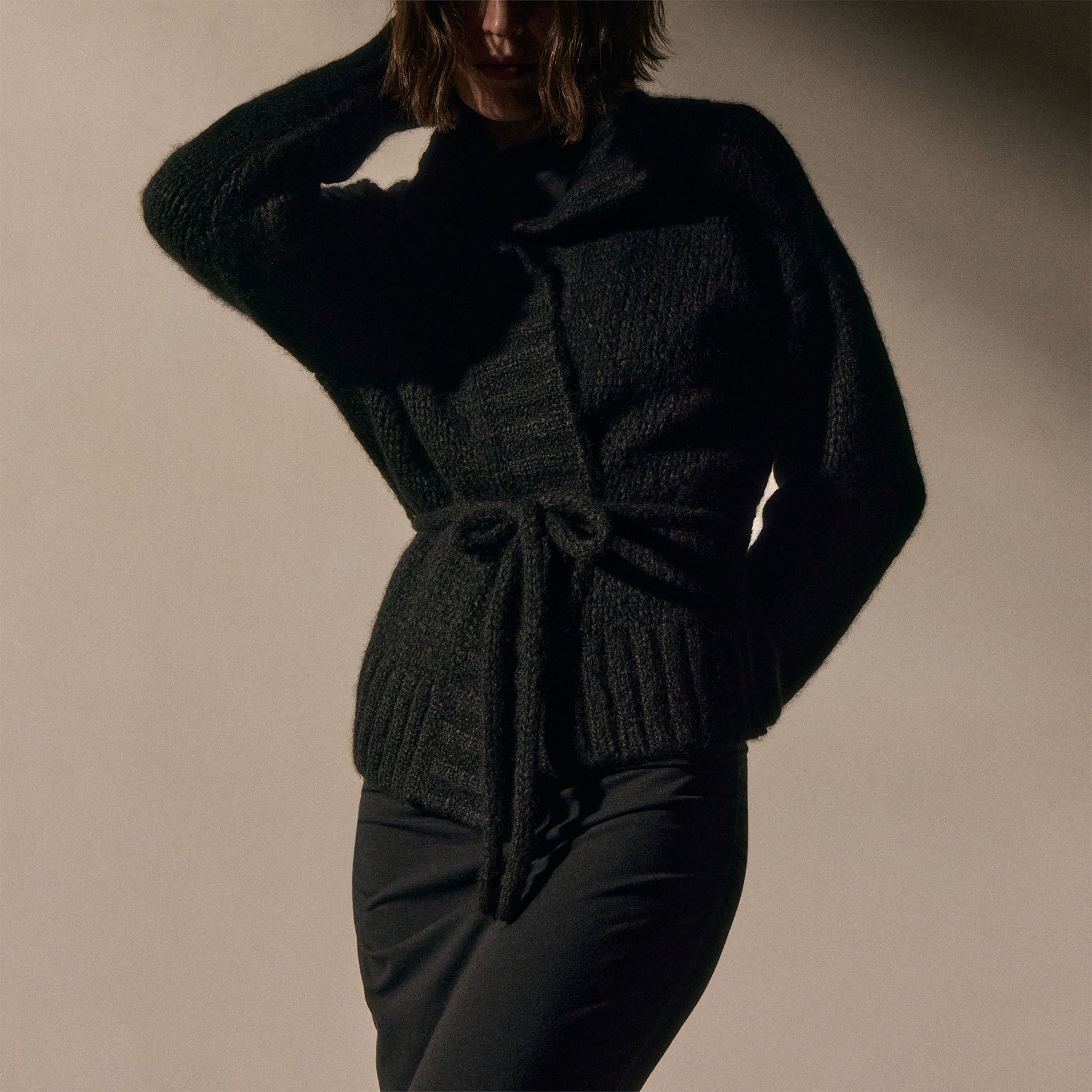 Cashmere Silk Belted Cardigan - Black | James Perse Los Angeles