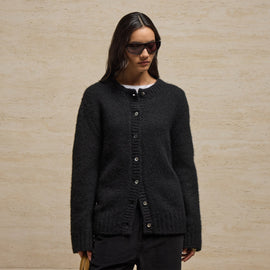 Cashmere Silk Chunky Knit Cardigan in Black | James Perse Los Angeles
