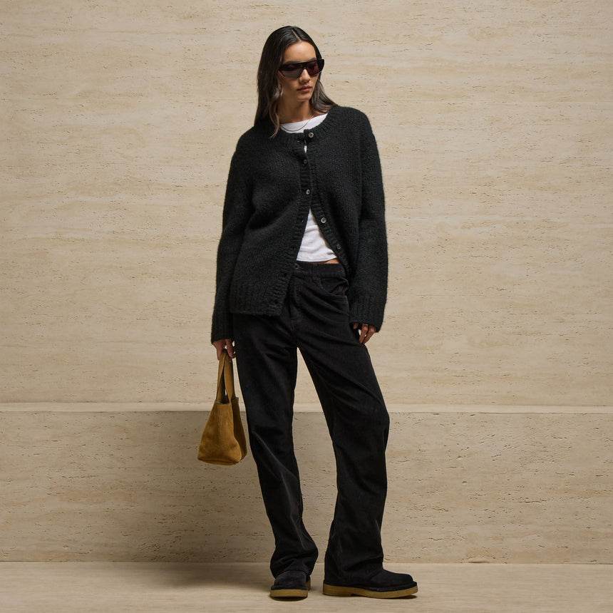Cashmere Silk Chunky Knit Cardigan in Black | James Perse Los Angeles