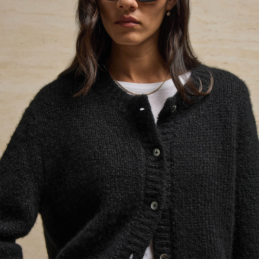 Cashmere Silk Chunky Knit Cardigan in Black | James Perse Los Angeles