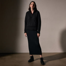 Low Gauge Cashmere Half Zip  in Black | James Perse Los Angeles