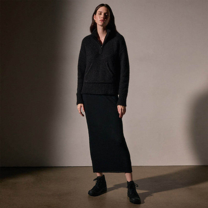 Low Gauge Cashmere Half Zip  in Black | James Perse Los Angeles