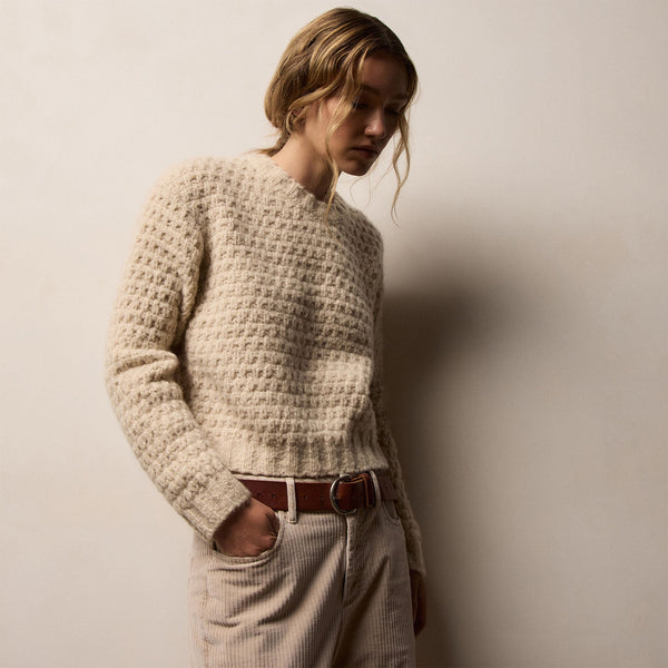 Chunky Knit Cashmere Silk Crew in Biscotti | James Perse Los Angeles
