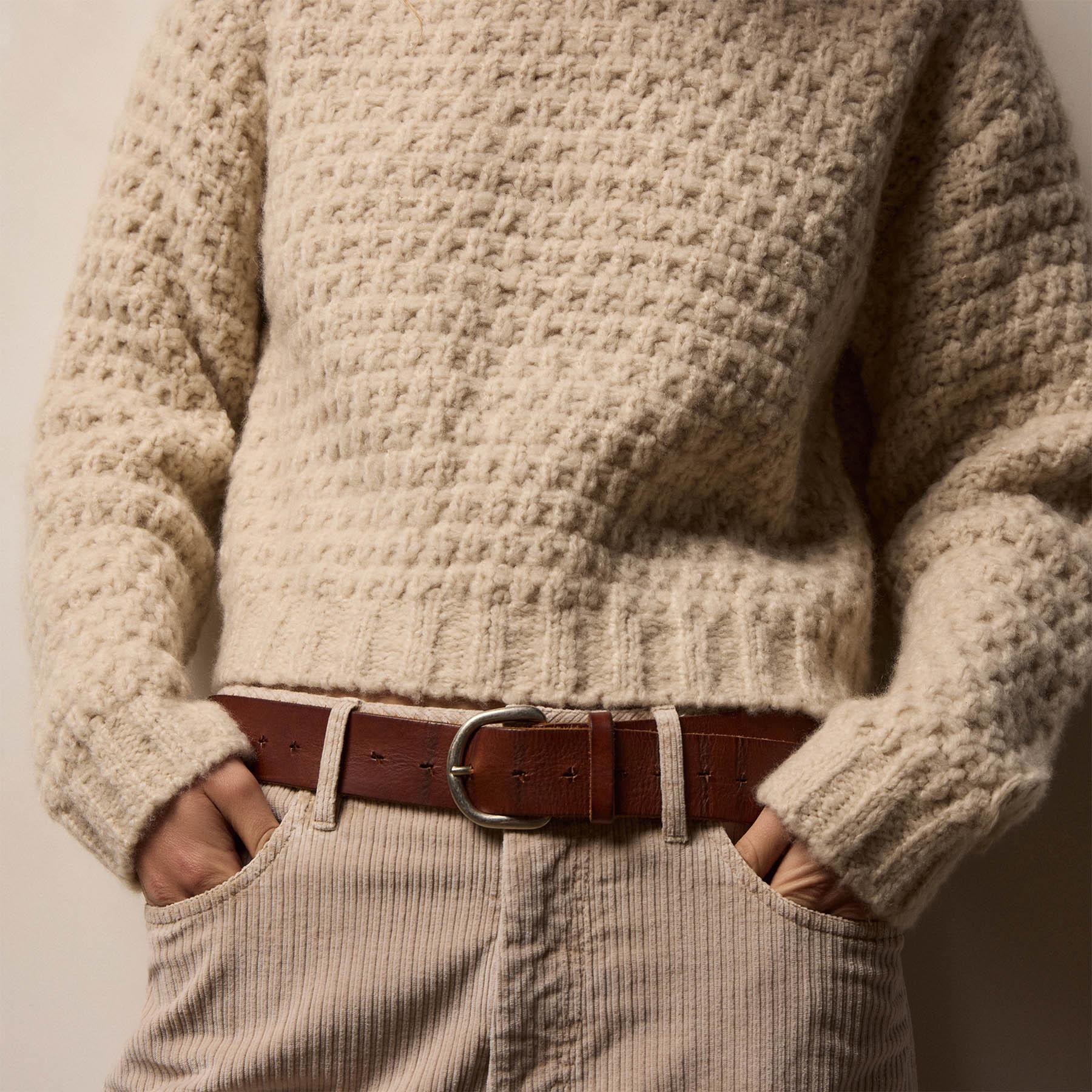 Oversized Waffle Knit Crew - Camel | James Perse Los Angeles
