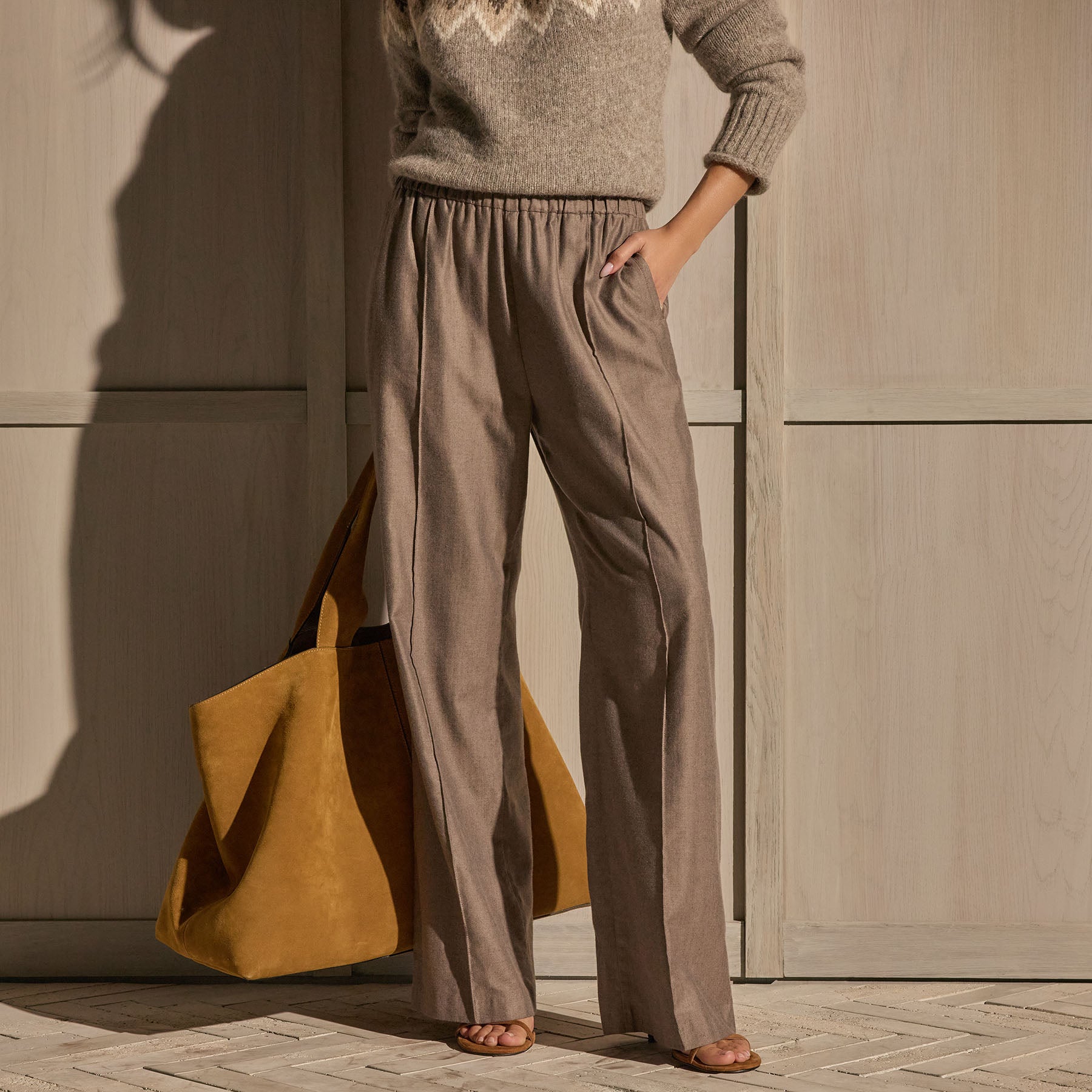 Pull On Pintuck Trouser - Taupe Brown | James Perse Los Angeles