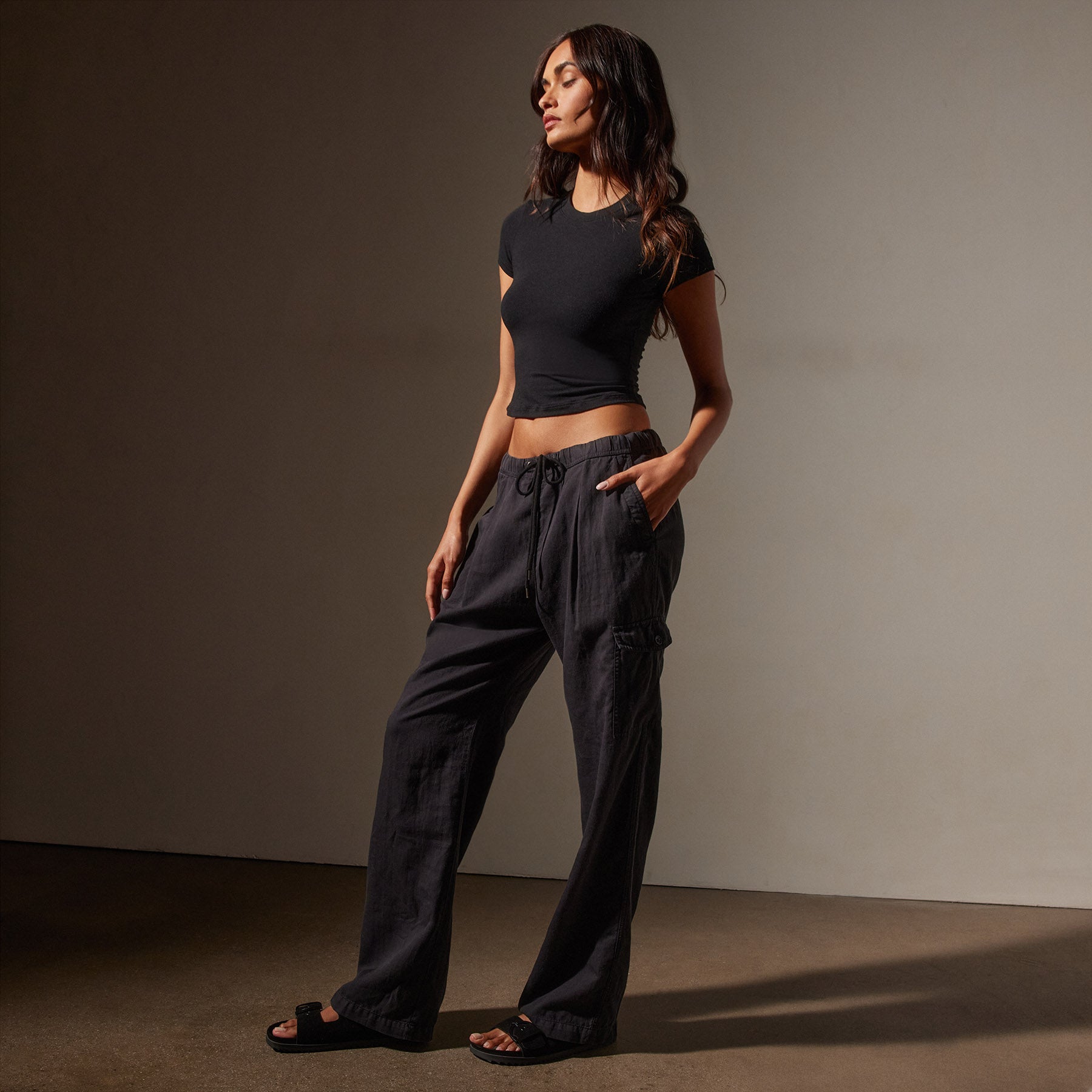 Cotton Linen Twill Pleated Cargo